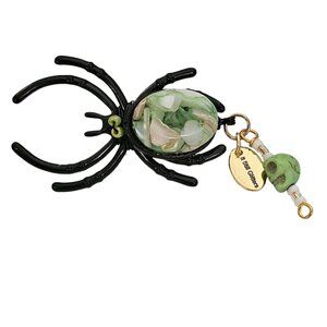 Green Art Glass Spider Dangle Skull Charm Brooch Pin L621